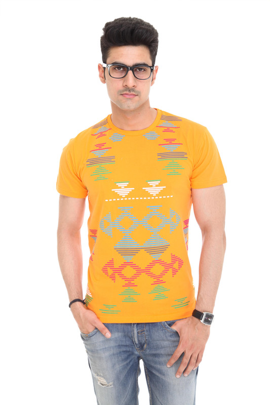 Colors & Blends Geometric Print Men Round Neck Orange T-Shirt Colors & Blends Geometric Print Men Round Neck Orange T-Shirt