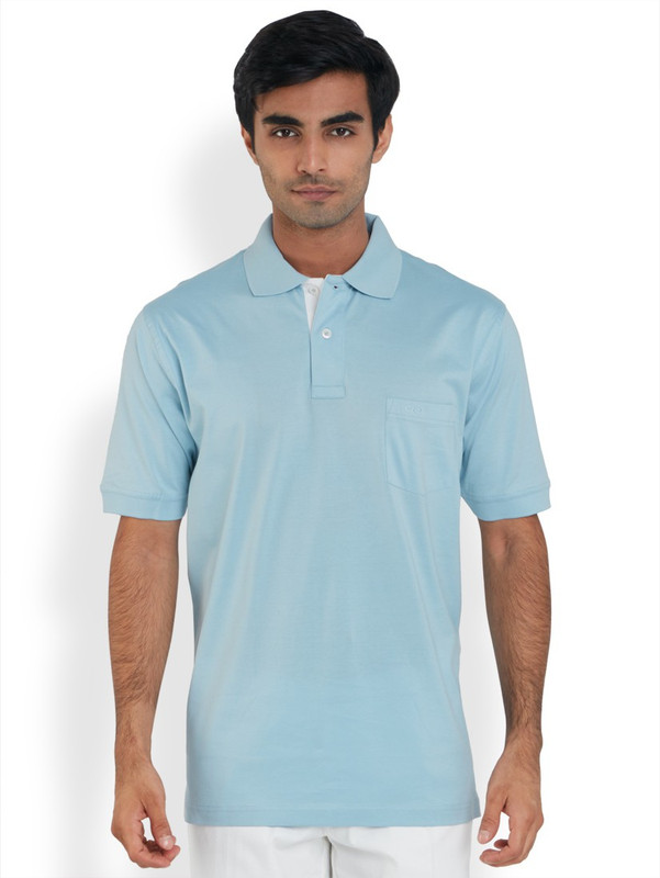 ColorPlus Solid Men Polo Neck Light Blue T-Shirt