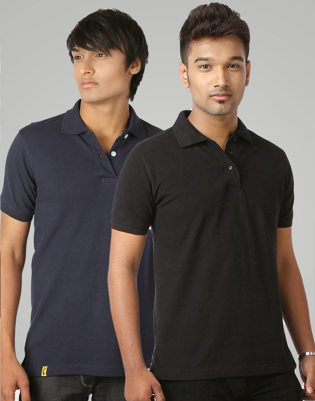 Campus Sutra Solid Men Polo Neck Blue, Black T-Shirt(Pack of 2)