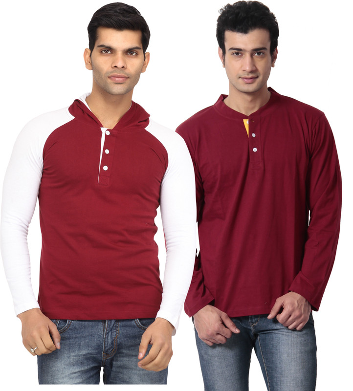 Leana Solid Men Round Neck Maroon, Maroon T-Shirt(Pack of 2)