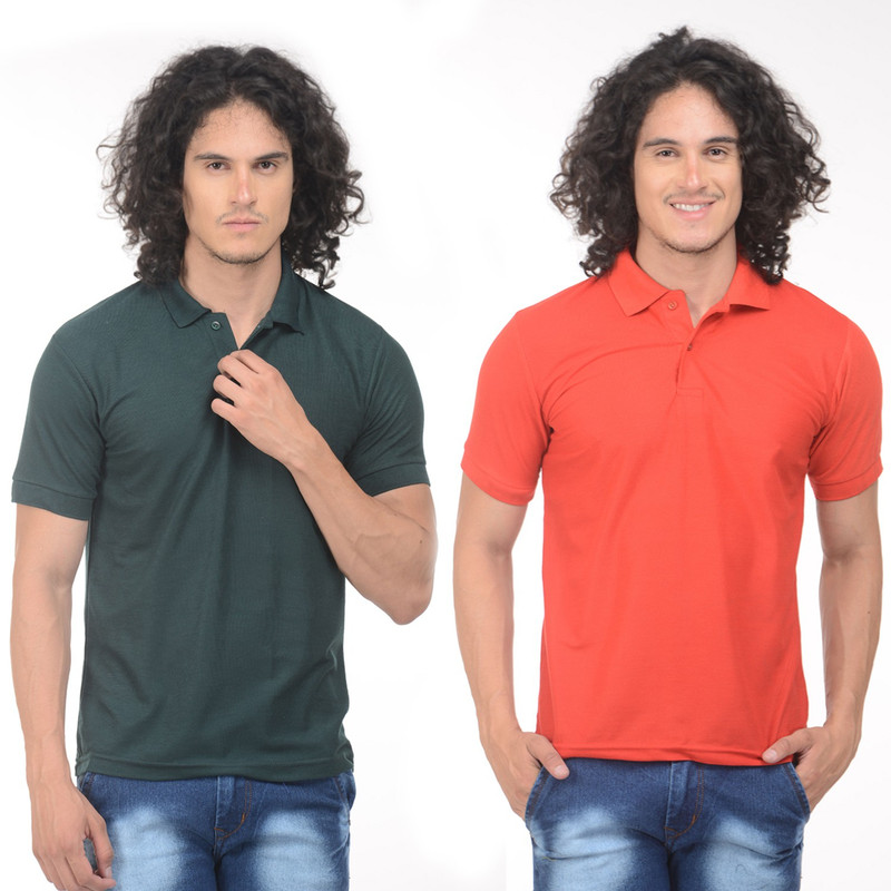 Gold Axe Solid Men Polo Neck Green, Red T-Shirt(Pack of 2) Gold Axe Solid Men Polo Neck Green, Red T-Shirt(Pack of 2)