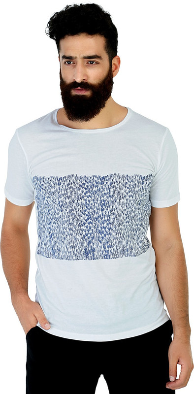 Mr Button Printed Men Round Neck White T-Shirt