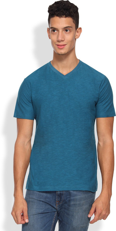 Arise Self Design Men V-neck Blue T-Shirt