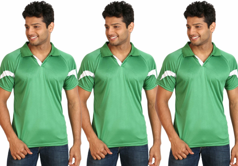 Campus Sutra Solid Men Polo Neck Green T-Shirt(Pack of 3)