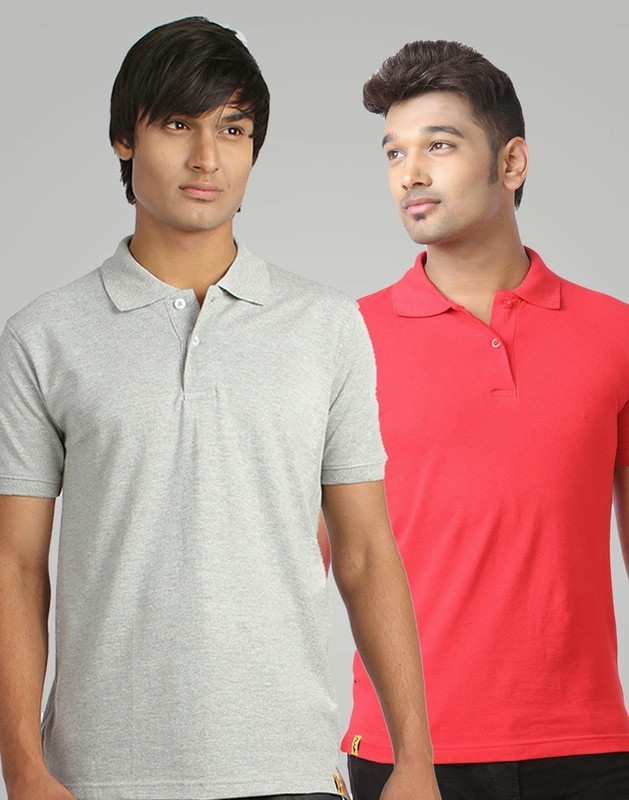 Campus Sutra Solid Men Polo Neck Red, Grey T-Shirt(Pack of 2)