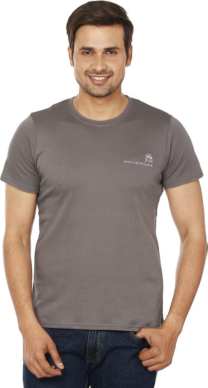 Invictum Solid Men Round Neck Grey T-Shirt