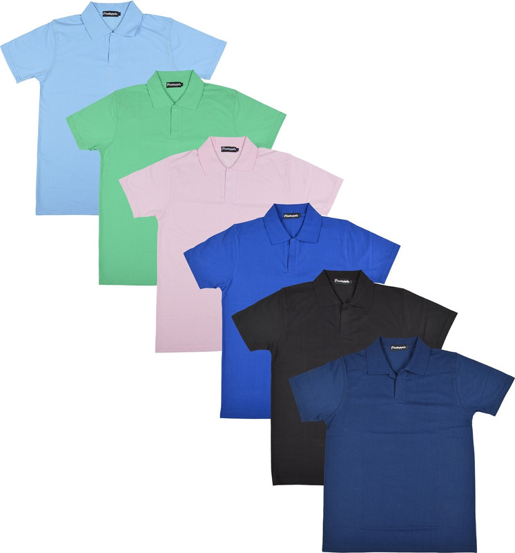 Pintapple Solid Men Polo Neck Black, Blue, Pink, Light Green, Light Blue, Dark Blue T-Shirt(Pack of 6)