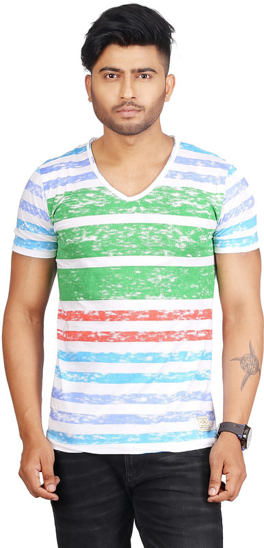 Masculino Latino Printed Men V-neck Multicolor T-Shirt