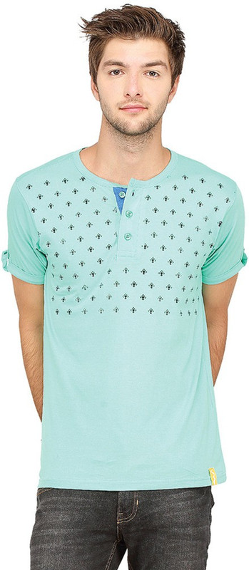 Campus Sutra Printed Men Henley Green T-Shirt