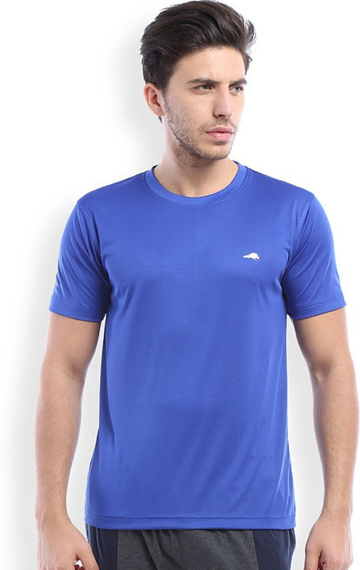 2Go Solid Men Round or Crew Blue T-Shirt