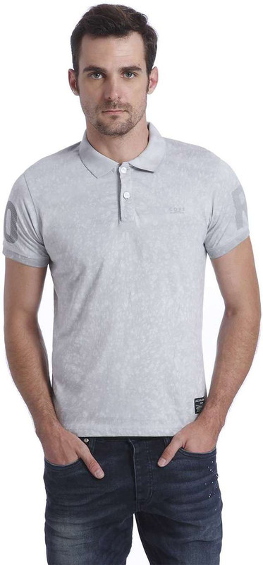 Jack & Jones Printed Men Polo Neck Grey T-Shirt