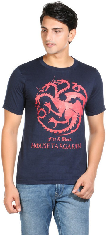 AJ Clothing Printed Men Round Neck Dark Blue, Red T-Shirt AJ Clothing Printed Men Round Neck Dark Blue, Red T-Shirt
