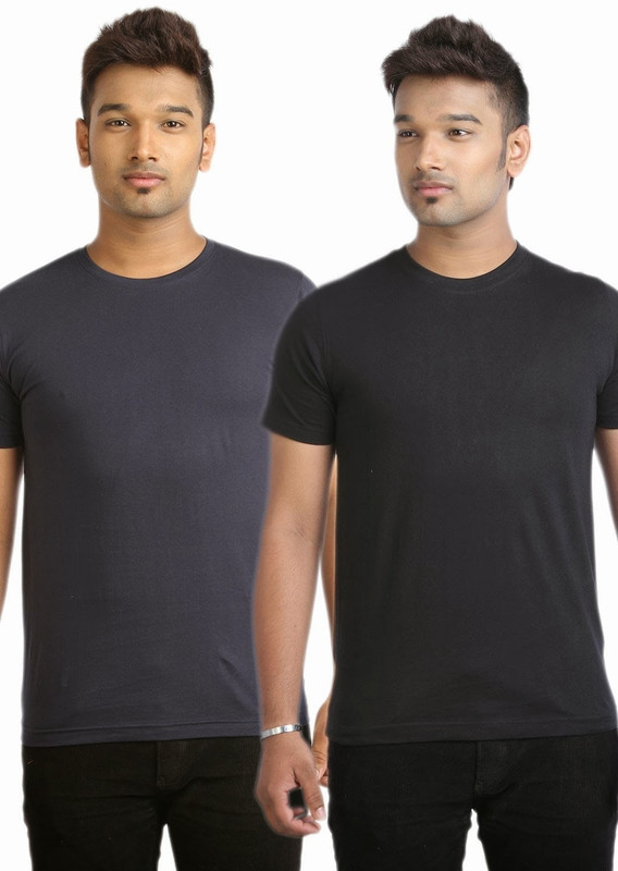 Campus Sutra Solid Men Round or Crew Black, Dark Blue T-Shirt(Pack of 2)