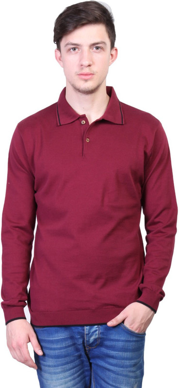 Kalt Solid Men Polo Neck Maroon T-Shirt