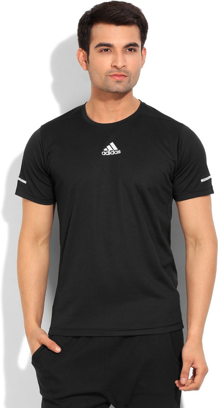 ADIDAS Solid Men Round Neck Black T-Shirt