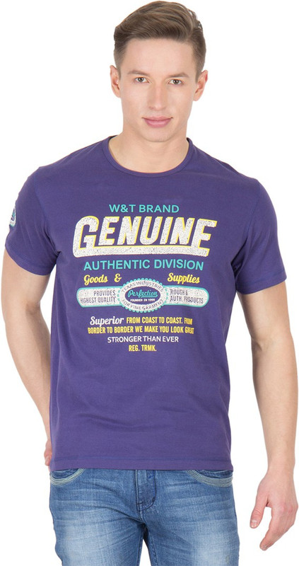 Wilkins & Tuscany Printed Men Round Neck Blue T-Shirt