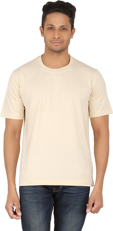 All Times Solid Men Round Neck Beige T-Shirt