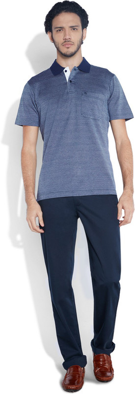 Raymond Woven Men Polo Neck Blue T-Shirt