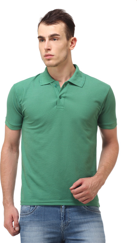 Lime Fashion Solid Men Polo Neck Green T-Shirt