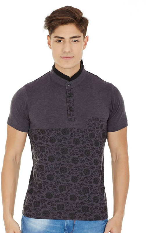 Cloak & Decker Printed Men Mandarin Collar Purple T-Shirt Cloak & Decker Printed Men Mandarin Collar Purple T-Shirt