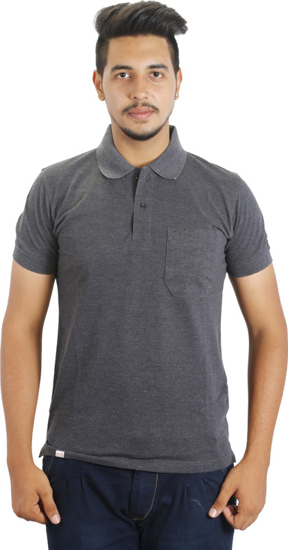 Go-on Solid Men Polo Neck Grey T-Shirt