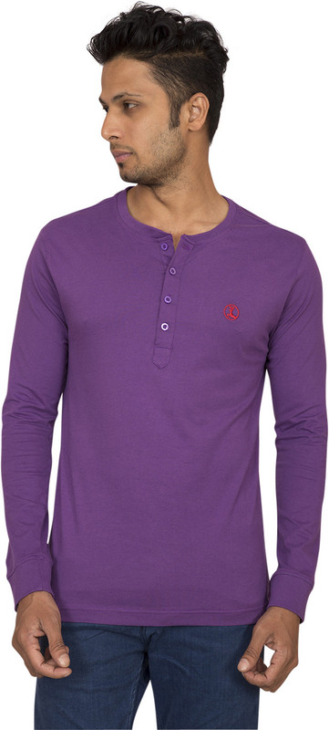 Red Line Solid Men Henley Purple T-Shirt