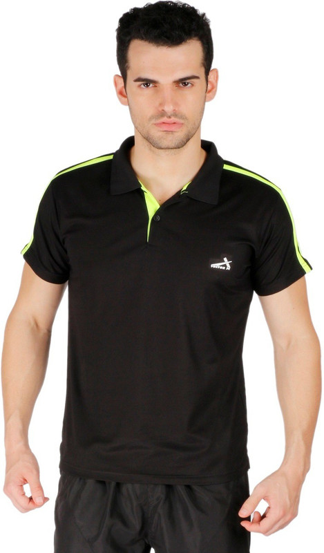 Vector X Printed Men Polo Neck Black T-Shirt
