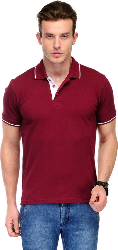 Scott International Solid Men Polo Neck Maroon T-Shirt