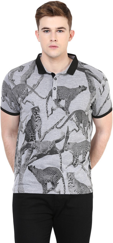 Fritzberg Printed Men Polo Neck Grey T-Shirt