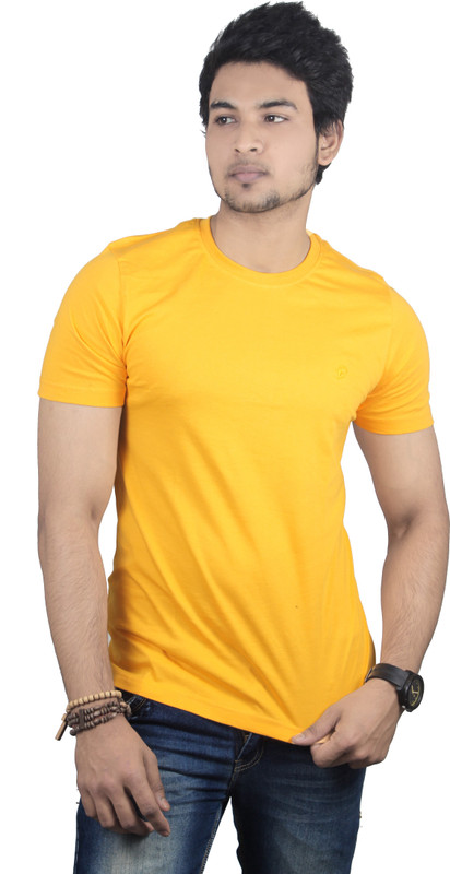 Spur Solid Men Round or Crew Yellow T-Shirt