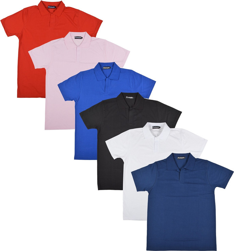 Pintapple Solid Men Polo Neck White, Black, Blue, Pink, Red, Dark Blue T-Shirt(Pack of 6)