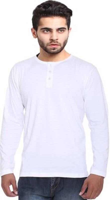 Sampoorna Collection Solid Men Henley White T-Shirt