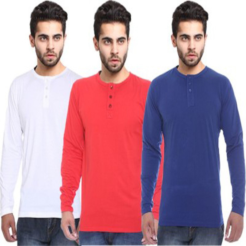 Sampoorna Collection Solid Men Henley Blue, Red, White T-Shirt(Pack of 3)