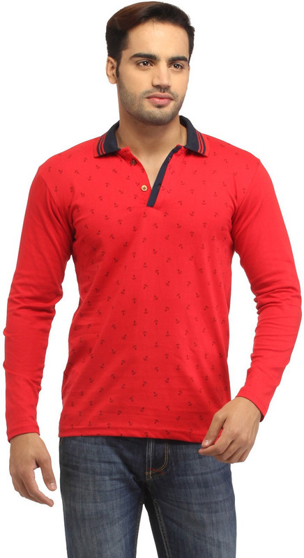 Stylistry Printed Men Polo Neck Red T-Shirt Stylistry Printed Men Polo Neck Red T-Shirt