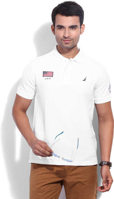 Nautica Solid Men Polo Neck White T-Shirt