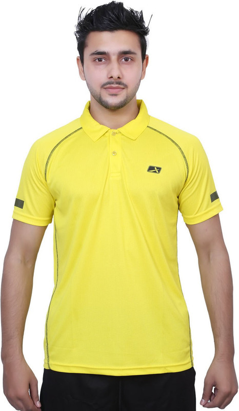 Vector X Solid Men Polo Neck Yellow T-Shirt