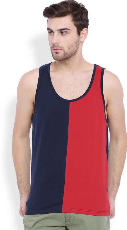 DIFFERENCE OF OPINION Solid Men Round Neck Blue, Red T-Shirt