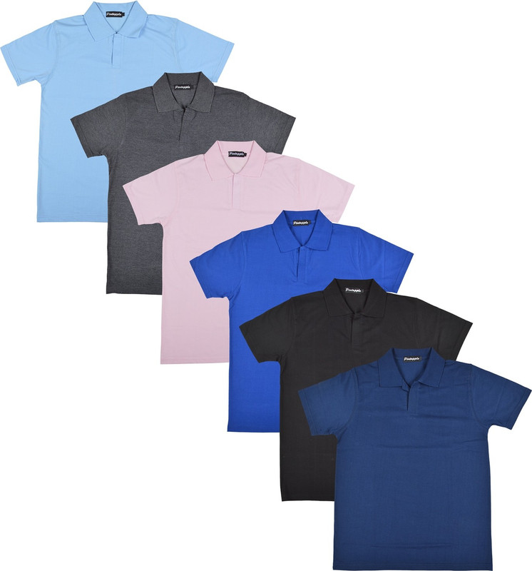 Pintapple Solid Men Polo Neck Black, Blue, Pink, Grey, Light Blue, Dark Blue T-Shirt(Pack of 6)