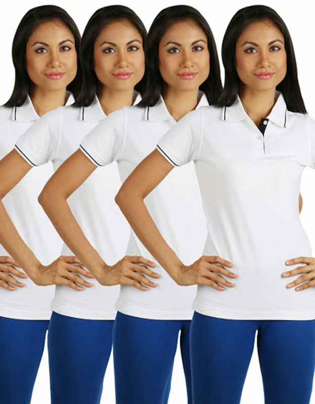 Campus Sutra Solid Women Polo Neck Black, Grey, White, Red T-Shirt(Pack of 4)