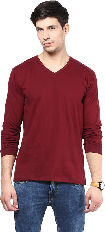 Izinc Solid Mens V-neck Maroon T-Shirt RS.999 (67.00% Off) - Flipkart