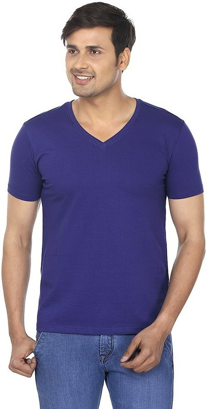 FM Fashionmania Solid Men V-neck Dark Blue T-Shirt(Pack of 2)