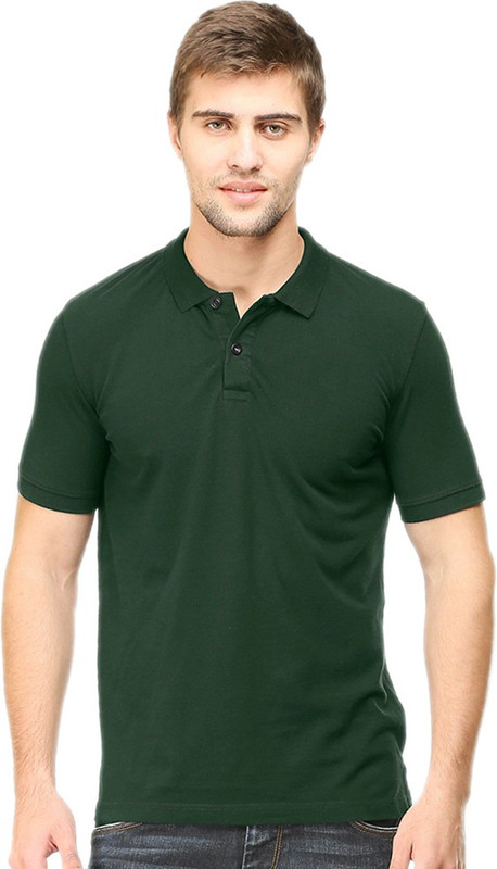 Go India Store Solid Men Polo Neck Dark Green T-Shirt