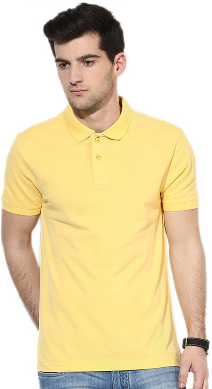 Go India Store Solid Men Polo Neck Yellow T-Shirt