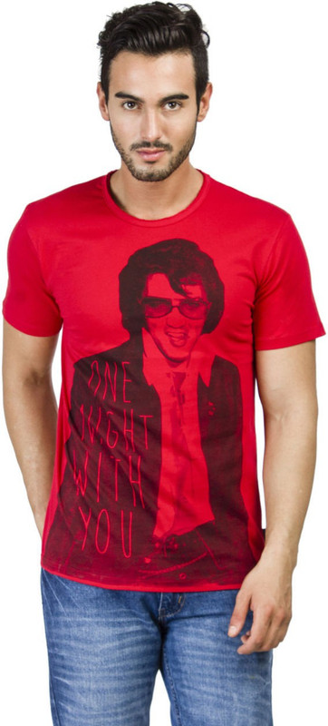 Elvis Printed Men Round or Crew Red T-Shirt