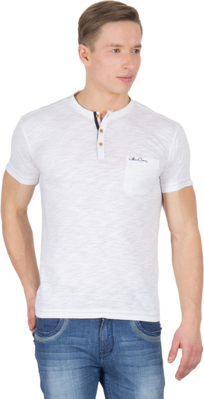 Wilkins & Tuscany Solid Men Henley White T-Shirt