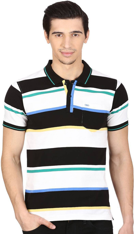 Cloak & Decker Striped Men Polo Neck Black, White T-Shirt Cloak & Decker Striped Men Polo Neck Black, White T-Shirt