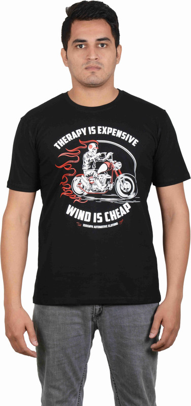 100kmph Printed Men Round Neck Black T-Shirt