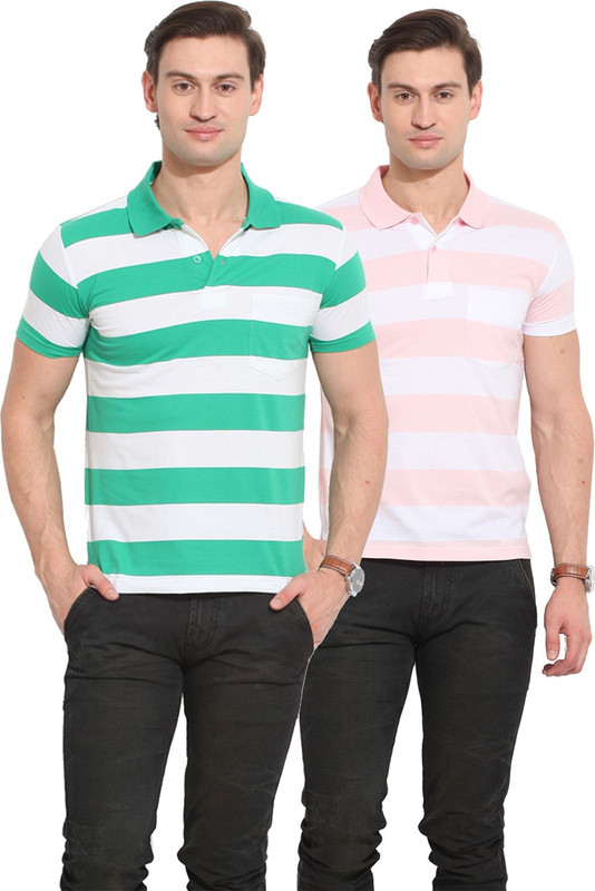 Duke Stardust Striped Men Polo Neck Multicolor T-Shirt(Pack of 2)