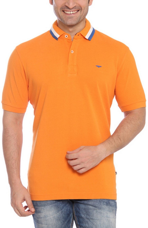 Park Avenue Solid Men Flap Collar Neck Orange T-Shirt
