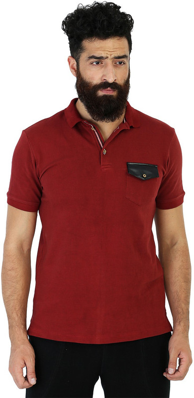Mr Button Solid Men Polo Neck Red T-Shirt